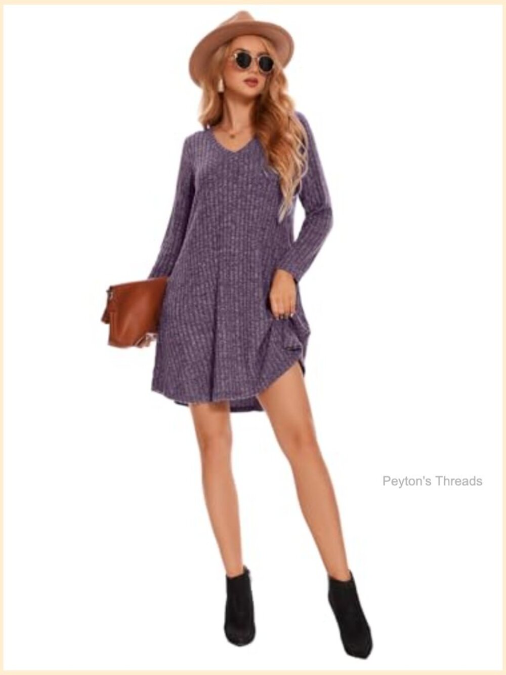 Plus Size Sweater Dress Long Sleeve V-Neck Fall Winter Tunic with Pockets Swing - Picture 6 of 7
